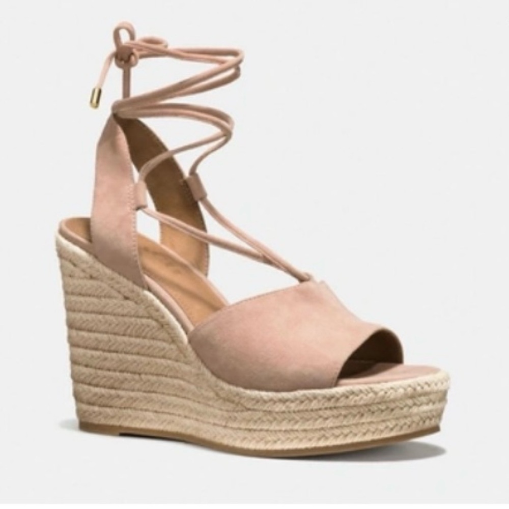 Coach Blush Pink Suede Espadrille Wedge Sandals